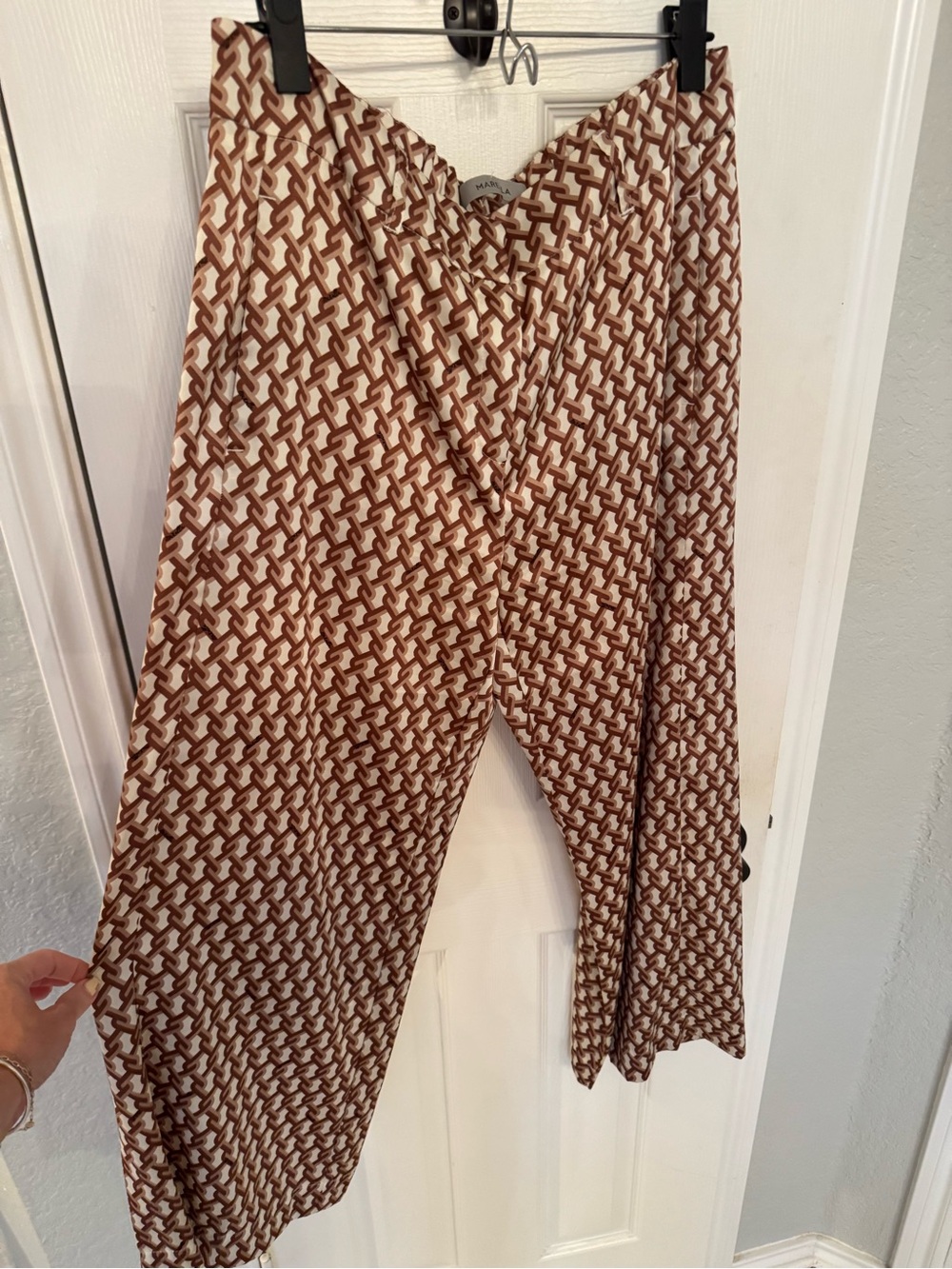 MARELLA Brown & Cream Geometric Wide-Leg Pants